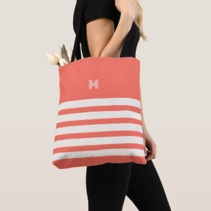 monogram Chique strepen Koraal Canvas tas