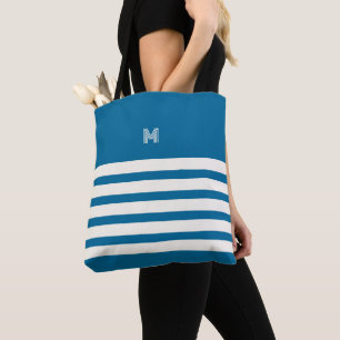 monogram Chique strepen oceaan Canvas tas