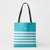 monogram | Chique strepen Turquoise Canvas tas (Voorkant)
