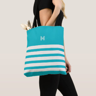 monogram Chique strepen Turquoise Canvas tas