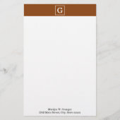 Monogram Chocolade Brown White Initiaal Briefpapier (Voorkant)