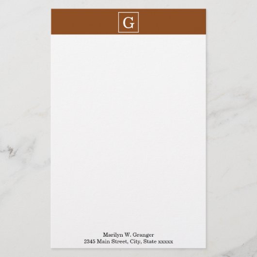 Monogram Chocolade Brown White Initiaal Briefpapier (Voorkant)