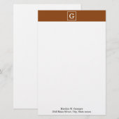 Monogram Chocolade Brown White Initiaal Briefpapier (Voorkant / Achterkant)