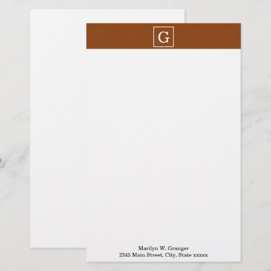 Monogram Chocolade Brown White Initiaal Briefpapier (Voorkant / Achterkant)
