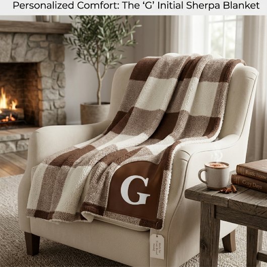 Monogram chocolade geruit, bruine buffelprint fleece deken
