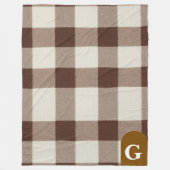 Monogram chocolade geruit, bruine buffelprint fleece deken (Voorkant)