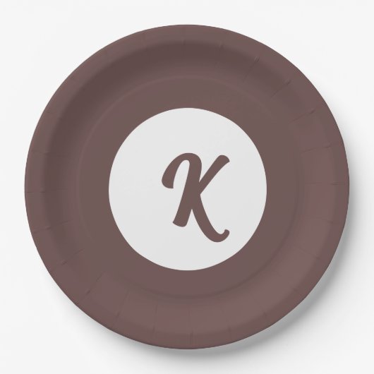 Monogram chocolade pruim en wit papieren bordje (Voorkant)