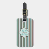 Monogram Chocolate Brown & Mint Green Stripes Bagagelabel (Voorkant verticaal)