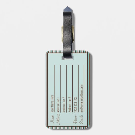 Monogram Chocolate Brown & Mint Green Stripes Bagagelabel (Achterkant verticaal)
