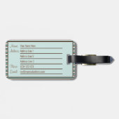 Monogram Chocolate Brown & Mint Green Stripes Bagagelabel (Achterkant horizontaal)