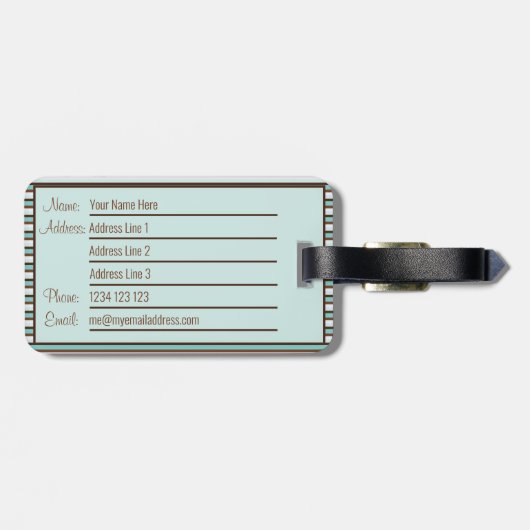 Monogram Chocolate Brown & Mint Green Stripes Bagagelabel (Achterkant horizontaal)