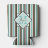 Monogram Chocolate Brown & Mint Green Stripes Blikjeskoeler (Achterkant)