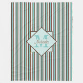 Monogram Chocolate Brown & Mint Green Stripes Fleece Deken (Voorkant)