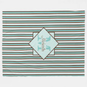Monogram Chocolate Brown & Mint Green Stripes Fleece Deken (Voorkant (Horizontaal))