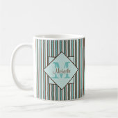 Monogram Chocolate Brown & Mint Green Stripes Koffiemok (Links)