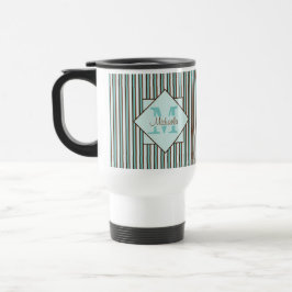 Monogram Chocolate Brown & Mint Green Stripes Reisbeker
