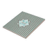 Monogram Chocolate Brown & Mint Green Stripes Tegeltje (Zijkant)