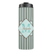 Monogram Chocolate Brown & Mint Green Stripes Thermosbeker (Voorkant)