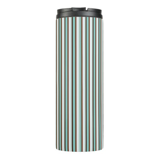 Monogram Chocolate Brown & Mint Green Stripes Thermosbeker (Achterkant)