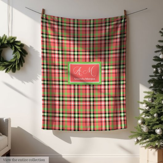 Monogram Christmas Blanket Classic Tartan Accent Fleece Deken