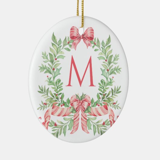 Monogram Christmas Wreath Keramisch Ornament (Rechts)