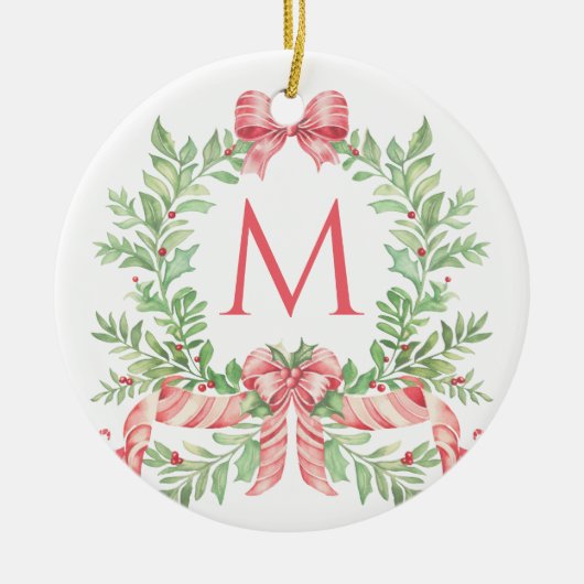 Monogram Christmas Wreath Keramisch Ornament (Voorkant)
