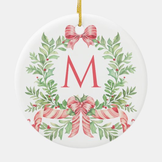 Monogram Christmas Wreath Keramisch Ornament (Achterkant)