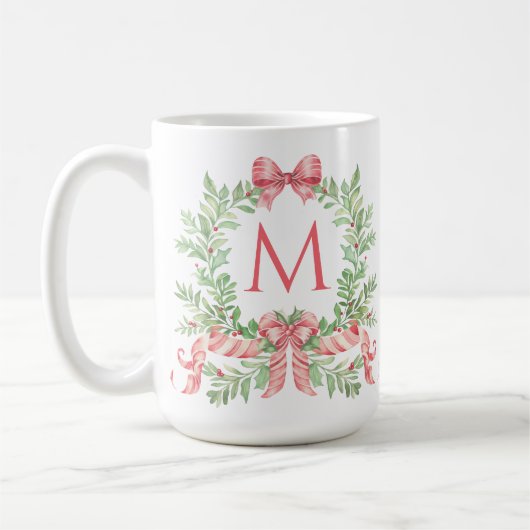 Monogram Christmas Wreath Koffiemok (Links)
