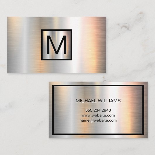 Monogram Chrome Metalen Banner Visitekaartje (Voorkant / Achterkant)
