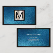 Monogram Chrome Metallic Banner | Blauwe textuur Visitekaartje (Voorkant / Achterkant)