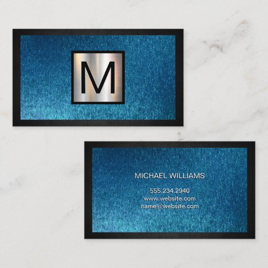 Monogram Chrome Metallic Banner | Blauwe textuur Visitekaartje (Voorkant / Achterkant)