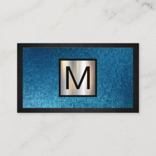 Monogram Chrome Metallic Banner Blauwe textuur Visitekaartje