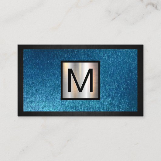 Monogram Chrome Metallic Banner | Blauwe textuur Visitekaartje (Voorkant)