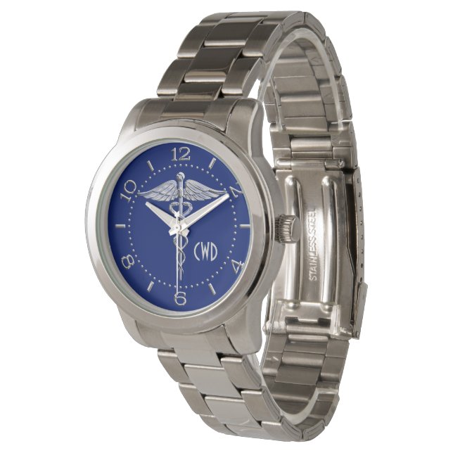 Monogram Chrome Stijl Medisch Symbool op Marine Bl Horloge (Gekanteld)