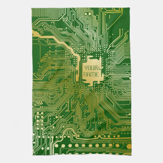 Monogram Circuit Motherboard Electronics Chip Tech Theedoek (Verticaal)