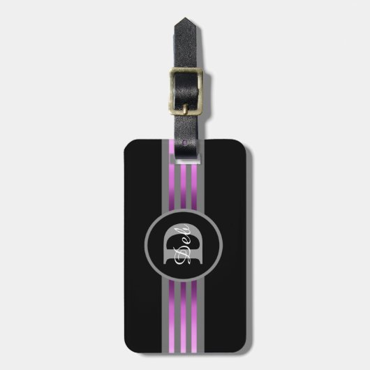 Monogram Cirkel Silhouette Black en grijze strepen Bagagelabel (Voorkant verticaal)