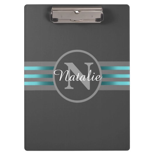 Monogram Cirkel Silhouette Black en grijze strepen Klembord (Voorkant)