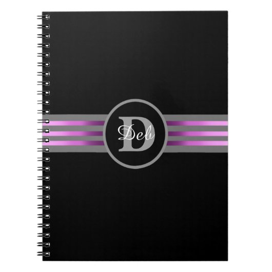 Monogram Cirkel Silhouette Black en grijze strepen Notitieboek (Voorkant)