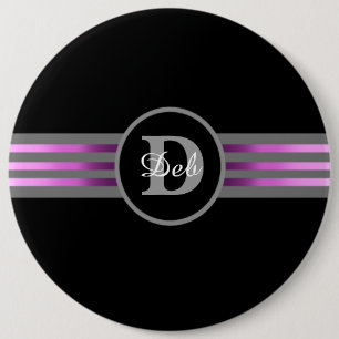 Monogram Cirkel Silhouette Black en grijze strepen Ronde Button 6,0 Cm