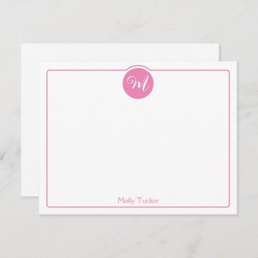 Monogram Cirkel Trendy Script Girly Notitiekaartje (Voorkant / Achterkant)