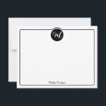 Monogram Cirkel Trendy Script Meisjesachtig Notitiekaartje<br><div class="desc">Dit leuke ontwerp heeft een eenvoudige rand met een cirkel aan de bovenkant met een monogramletter en ruimte voor een naam/tekst aan de onderkant. Klik op de aanpassen knop als u de ontwerpelementen wilt aanpassen en/of de tekst verder wilt aanpassen! Variaties van dit ontwerp, extra kleuren en bijpassende producten zijn...</div>