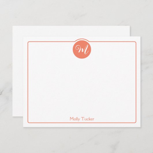 Monogram Cirkel Trendy Script Meisjesachtig Notitiekaartje (Voorkant / Achterkant)