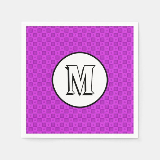 Monogram cirkels en vierkanten op een paars patroo servetten (Voorkant)