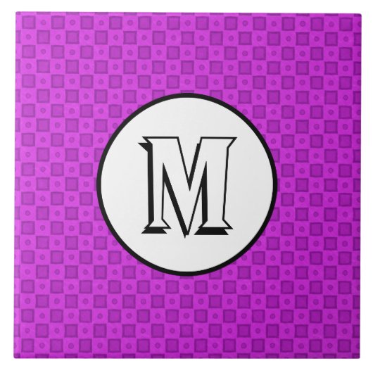 Monogram cirkels en vierkanten op een paars patroo tegeltje (Voorkant)