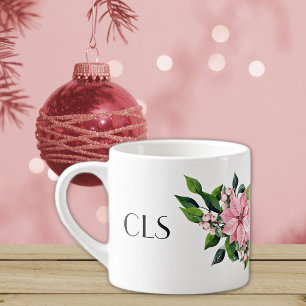 Monogram & citaat, Roze Poinsettia-sierboog op 6oz Espresso Kop