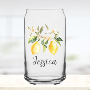 Monogram Citroen Vruchten Witte Bloemen Boomtak Blikvorm Glas