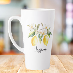 Monogram Citroen Vruchten Witte Bloemen Boomtak Latte Mok