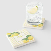 Monogram citroenen waterverf strepen rustiek land stenen onderzetter (Zijkant)