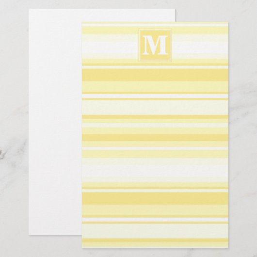 Monogram citroengele strepen briefpapier (Voorkant / Achterkant)
