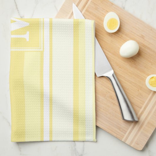 Monogram citroengele strepen theedoek (Quarter Fold)
